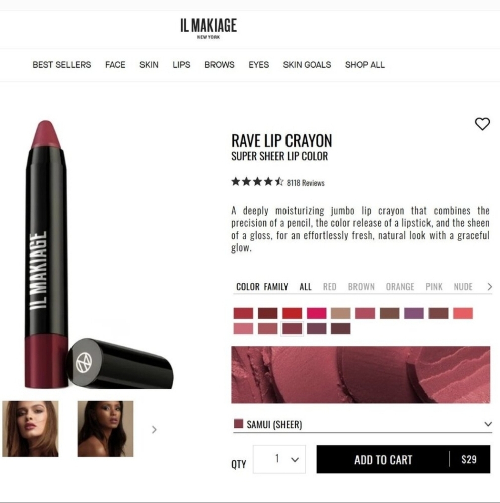 IL MAKIAGE RAVE LIP CRAYON Super Sheer Lip Color Shade SAMUI NIB